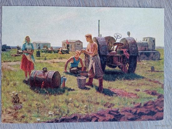 1955. соцреализм. Новосельцев. Полдень на полевом стане