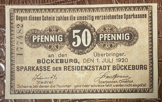 Нотгельд 50 пфеннигов 1920 год. Бюккебург. Веймарская республика