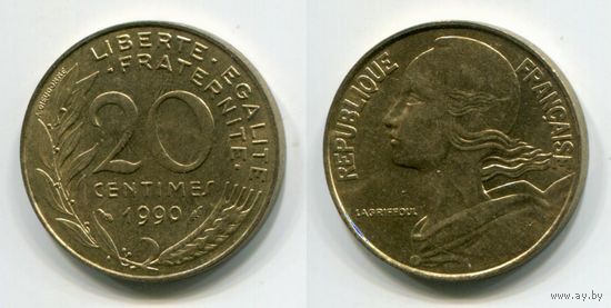 Франция. 20 сантимов (1990, aUNC)