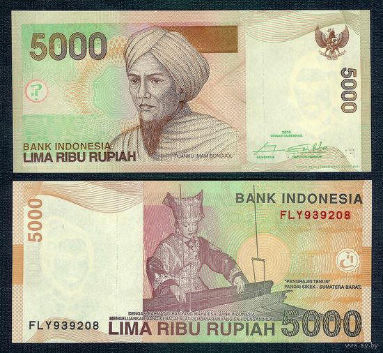 Индонезия 5000 Рупий 2016 год, UNC
