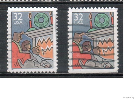 США-1996 (Мих.2789 ВА+ВD) , гаш., Рождество и Новый год, 2 зубцовки