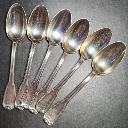 Ложки чайные 6 шт., серебро 800 проба, старая Европа, С РУБЛЯ! Лот серебра #8
