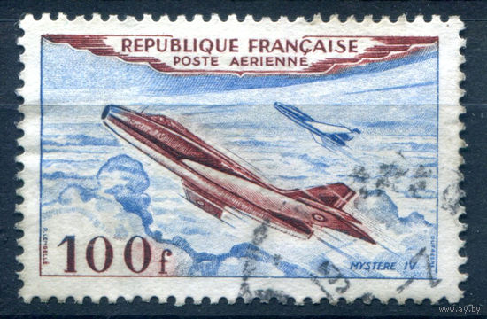 Франция - 1954г. - авиация, авиапочта, 100 fr - 1 марка - гашёная [Mi 987]. #2-Fr-59-A-2
