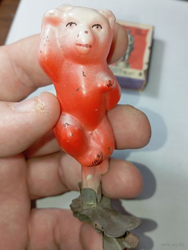 Игрушка на ёлку  Танцующая Обезьянка   ( из набора птиц и животные ) , винтаж , стекло , СССР .