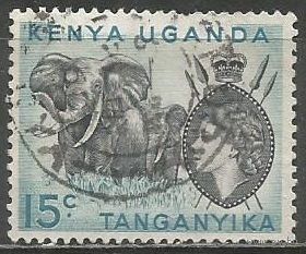 Кения Уганда и Танганьика. Королева Елизавета II. Слоны. 1954г. Mi#94 II.