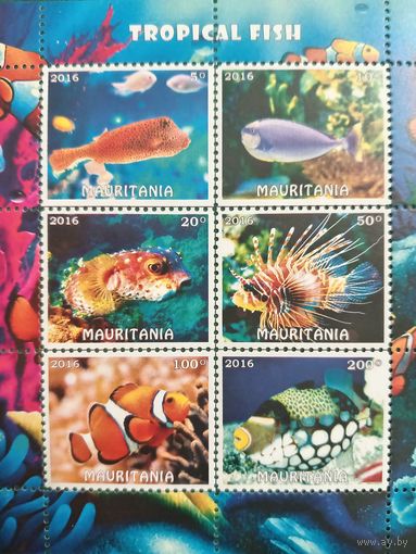 Мавритания 2016. Тропические рыбы. Малый лист