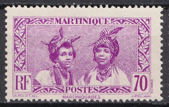 16.FrK. Франция. Колонии. Мартиника. Местные мотивы. 1940 г. 70C. Mi.#180.