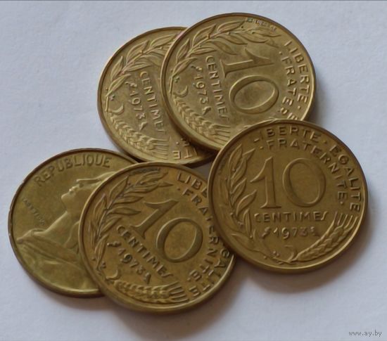 Франция. 10 сантимов 1973 года.