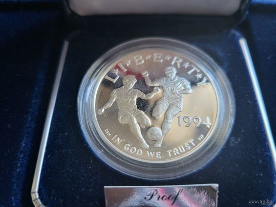 1 доллар 1994 США Чемпионат мира по футболу 1994! Серебро 925 пробы 26,73 грамм 0,795 унции! ОБМЕН!