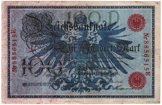 Германия 100 марок 1908 г. Красная печать