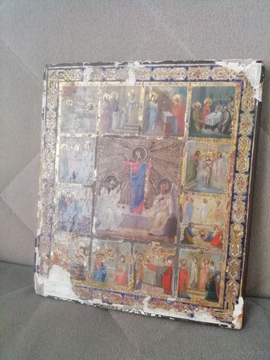 Икона Двунадесятые Праздники 19 век. С рубля.