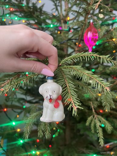 Елочная игрушка Собака Собачка с бантом каталог СССР