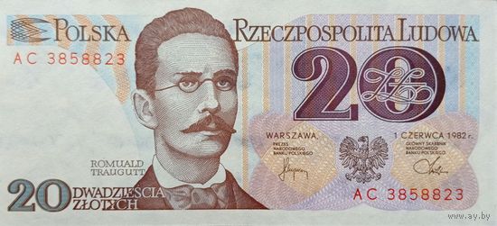 Werty71 Польша 20 злотых 1982 UNC банкнота