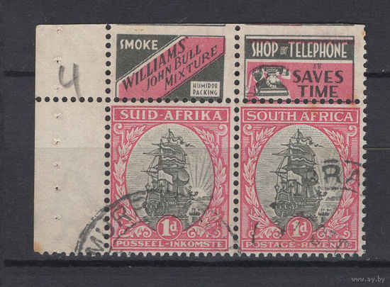 1933 Южная Африка  Корабль сцепка 2 марки с рекламой почтовых услуг SG#56e  Used