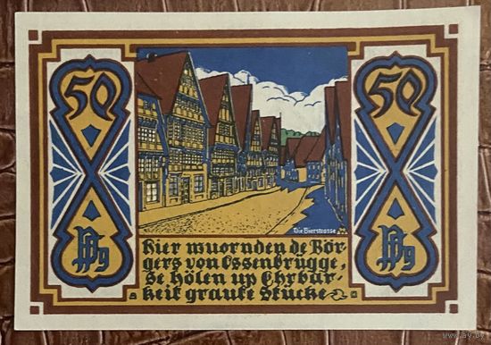 Нотгельд 50 пфеннигов 1921 год. Оснабрюк. Веймарская республика