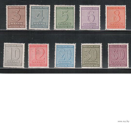 Германия-1945,(Мих.126-137) * (без клея)  , Стандарт, Цифры, Советская зона оккупации,Западная Саксония, 10 марок