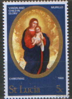 Марка из серии 1968г. Сент-Люсия "Рождество. Бартоломе Эстебан Мурильо "Дева Мария с Младенцем" MNH
