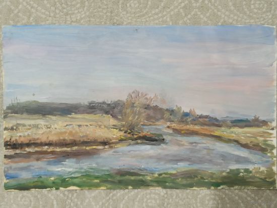 Картина  двухсторонняя "Пейзаж с рекой" и  "Столетний дуб ", .  Холст, масло