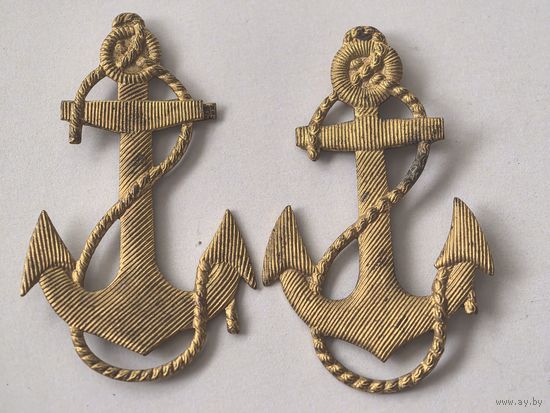 ЯКОРЬ 2 шт.. ВМФ - КОКАРДА или ЭМБЛЕМА НА ПОГОНЫ - НАРУКАВНЫЙ ЗНАК ЛАТУНЬ 50 ММ ..