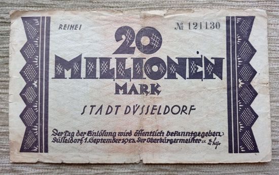 Werty71 Германия 20000000 марок 1923 20 миллионов банкнота Дюссельдорф