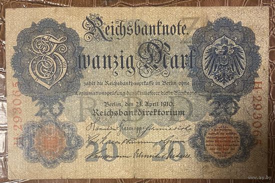 Банкнота 20 марок 1910 год. Германская империя.