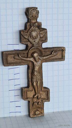 НАТЕЛЬНЫЙ КРЕСТИК  ПЛАСТИКА МЕДНОЛИТОЙ СПЛАВ 18  -19 ВЕК .