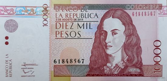 Werty71 Колумбия 10000 песо 2014 UNC банкнота