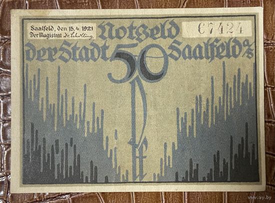 Нотгельд 50 пфеннигов 1921 год. Заальфельд. Веймарская республика