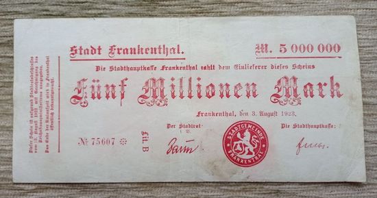Werty71 Германия Веймар 5000000 марок 1923 банкнота 5 миллионов гроссгельд Франкенталь