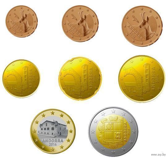 Андорра набор монет 1, 2, 5, 10, 20, 50 евроцентов; 1, 2 евро. Коллекционный набор монет в качестве UNC. Предложи свою цену или обмен!