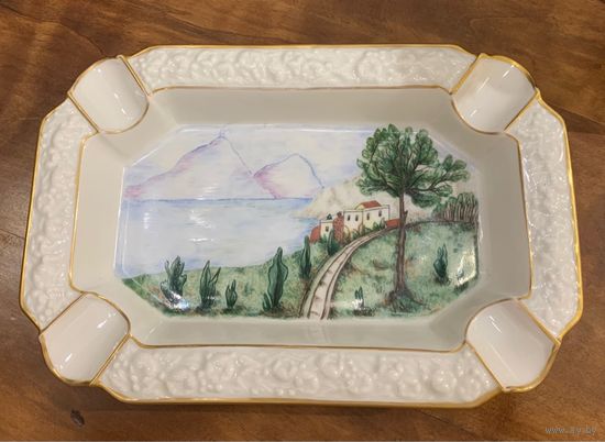 Пепельница для сигар. Розенталь. Германия. Живопись. Подпись автора. Размер 21,5/14,5 см.