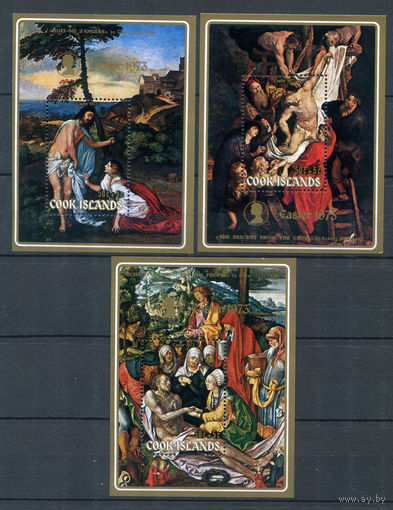 Острова Кука - 1973г. - Пасха, картины - 3 блока - полная серия, MNH, 2-й блок с маленьким повреждением правого нижнего уголка [Mi bl. 20 - bl. 22]. #3-WB-Z-2-18