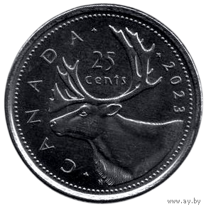 Конфедерация Канада. 25 центов 2023. UNC. Король Карл (Чарльз) III. Фауна. Олень. Карибу.