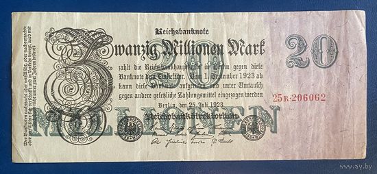 Банкнота 20 миллионов марок 1923 год. Веймарская республика