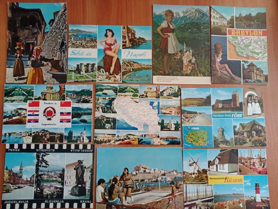 Открытки, чистые Европа, Югославия, Италия, рекламные, гламур, карта, гербы и флаги, есть ранние, POST CROSSING