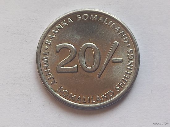 Сомалиленд 20 шиллингов 2002 г. Собака Грейхаунд.