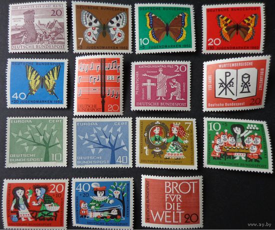 Германия, ФРГ 1962 г. Mi.375-389 MNH** полный годовой набор