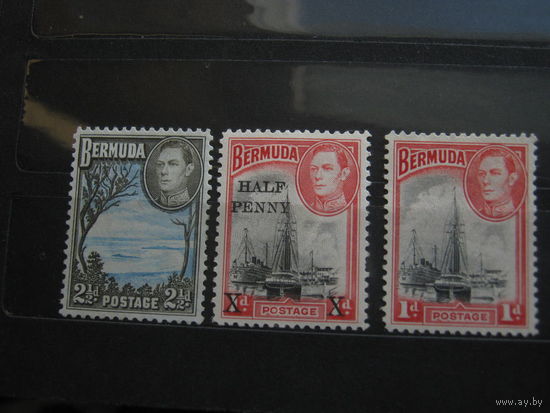 Марки - колонии, Бермудские острова (Бермуды, Bermuda), корабли, парусники, транспорт, флот, виды, надпечатка