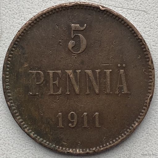 Финляндия в составе Российской Империи 5 пенни 1911 г.
