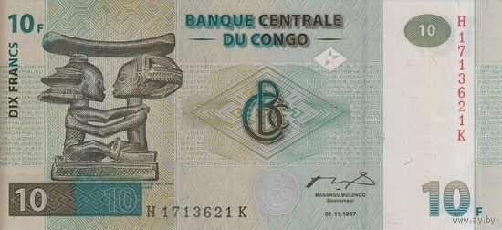 Конго 10 франков 1997 (UNC)