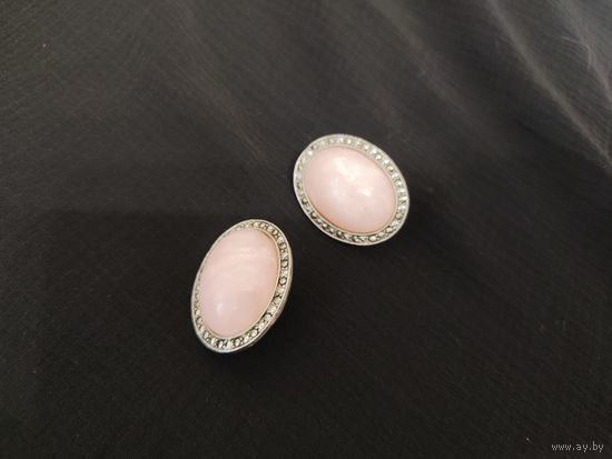 Клипсы, винтаж, розовый кварц