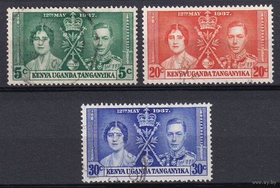 19a.BrKS. Великобритания. Колонии.  Кения, Уганда и Танганьика. Коронация Георга VI и Елизаветы. 1937 г. Полная серия. Mi.##49-51.
