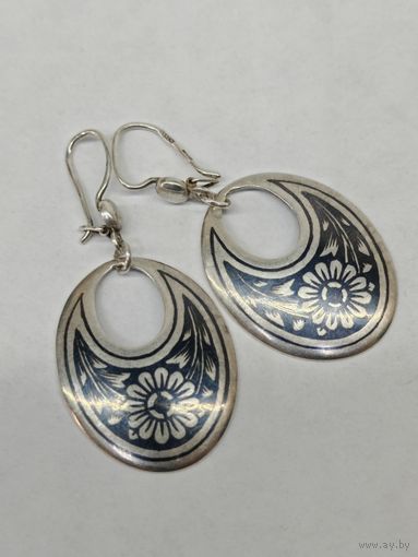 Серьги серебро 875 пр. Северная чернь. С рубля