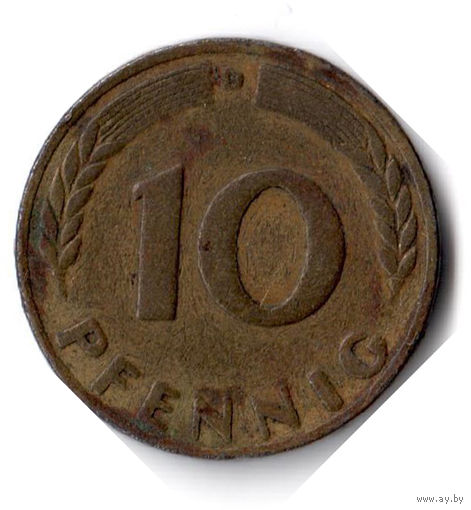 Германия. 10 пфеннигов. 1950 D