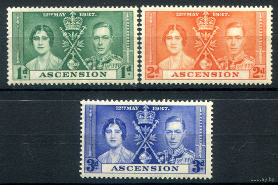 Британские колонии - Асенсьон - 1937г. - коронация короля Георга VI и королевы Елизаветы - 3 марки - полная серия, MLH, MNH [Mi 36-38]. #2-Bc-D-KS-2