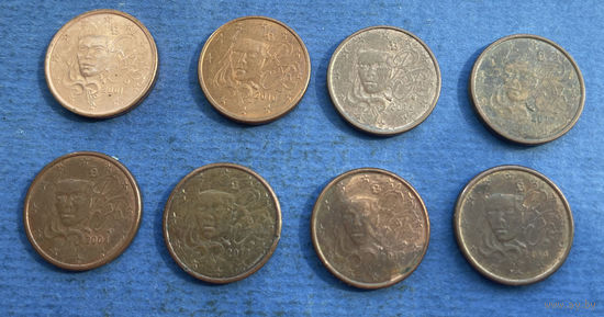 Франция 1 евроцент 2001, 2004, 2010, 2011, 2012, 2014, 2015, 2017