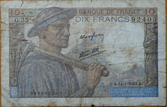 10 франков 1943 г. Р99b