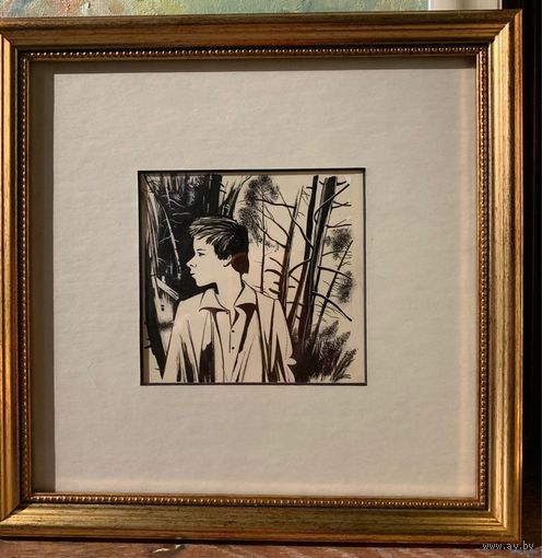 Селещук Н.М. Бумага, тушь. Размер с рамой и паспарту 26х25,5 см.
