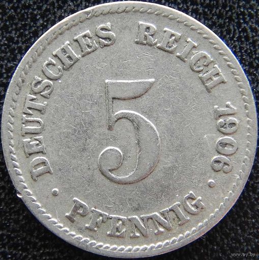 YS: Германия, Рейх, 5 пфеннигов 1906J, KM# 11 (2)