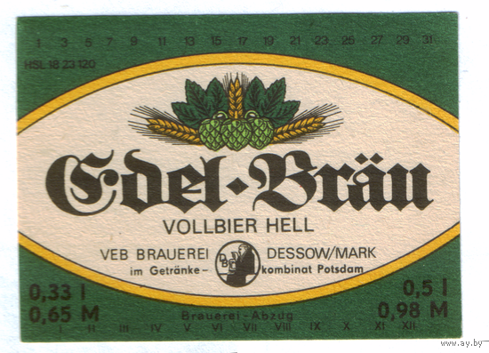 Этикетка пива Gvel-Brau Германия П761